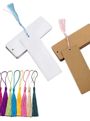 120 Pcs DIY Personalize Blank Bookmark Tassel Kit 60Pcs x Blank Paper Bookmark 60 Pcs x Classic Clolorful Tassel Pendant