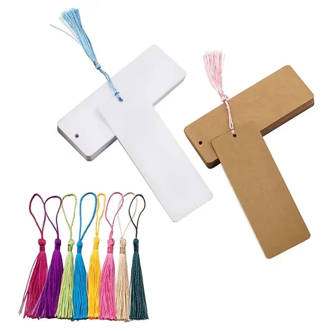 120 Pcs DIY Personalize Blank Bookmark Tassel Kit 60Pcs x Blank Paper Bookmark 60 Pcs x Classic Clolorful Tassel Pendant
