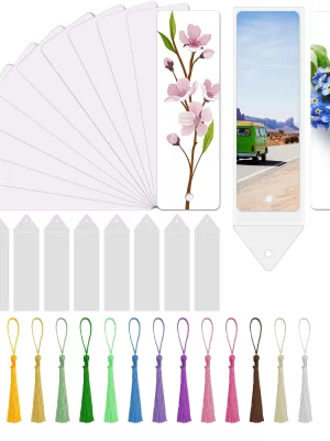 30 Sets Sublimation Blank Bookmarks with Clear Bookmark Sleeves Tassels and Self-Sealing Bags, Heat Transfer Metal Aluminum DIY Bookmark with Hole for Crafts Reading School Office Supplies