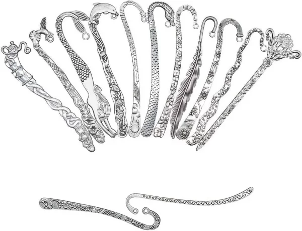10 Pack Bookmarks Metal Carved Hook Antique Tibetan Silver Mixed(About 120mm)