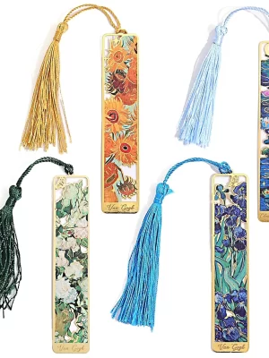 4 Pcs Metal Bookmarks with Tassel, Oil Painting Theme Book Markers for Bible Book Accessories, Golden Hollow Book Marks for Book Lovers, Reading Men Women, Writers, Readers