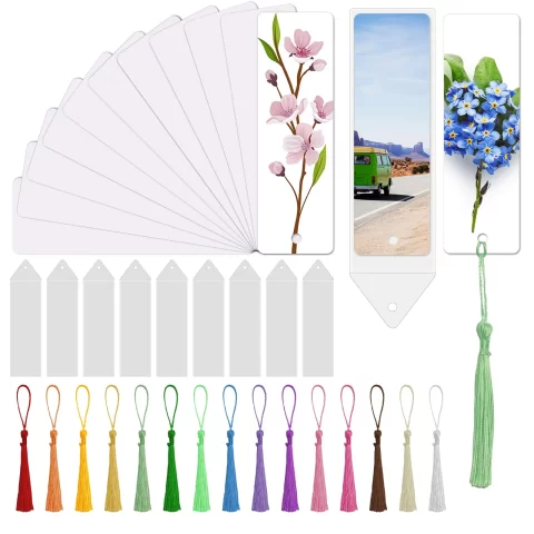 30 Sets Sublimation Blank Bookmarks with Clear Bookmark Sleeves Tassels and Self-Sealing Bags, Heat Transfer Metal Aluminum DIY Bookmark with Hole for Crafts Reading School Office Supplies