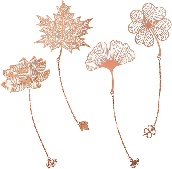 4 Pack Vintage Metal Bookmarks with Pendant, Gift Bookmark, Golden Hollow Bookmark, Metal Leaf Bookmark, Metal Openwork Bookmark