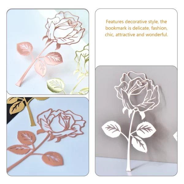 2 Count Rustic Metal Bookmarks Flower Leaf for Children Man Rose Gold