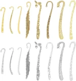 16pcs Mixed Style Alloy Bookmarks Stripe Hook Carved Antique Vintage Metal DIY Bookmark Metal Carving Hook Marks Page Markers for Crafting Teacher's Day Back to School Gift Bookmarks