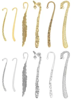 16pcs Mixed Style Alloy Bookmarks Stripe Hook Carved Antique Vintage Metal DIY Bookmark Metal Carving Hook Marks Page Markers for Crafting Teacher's Day Back to School Gift Bookmarks