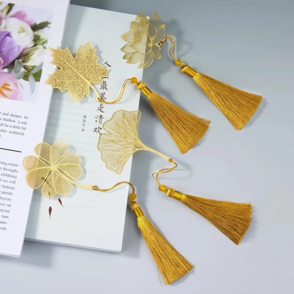 4 Pcs Bookmark,Premium Copper Bookmark Tassels,Vintage-Style Book Marks for Reading with Elegant Tassels